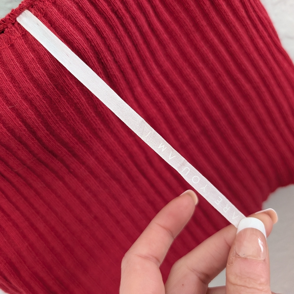 AYAI Red Ribbed Off-Shoulder Top - Picture 2 of 4